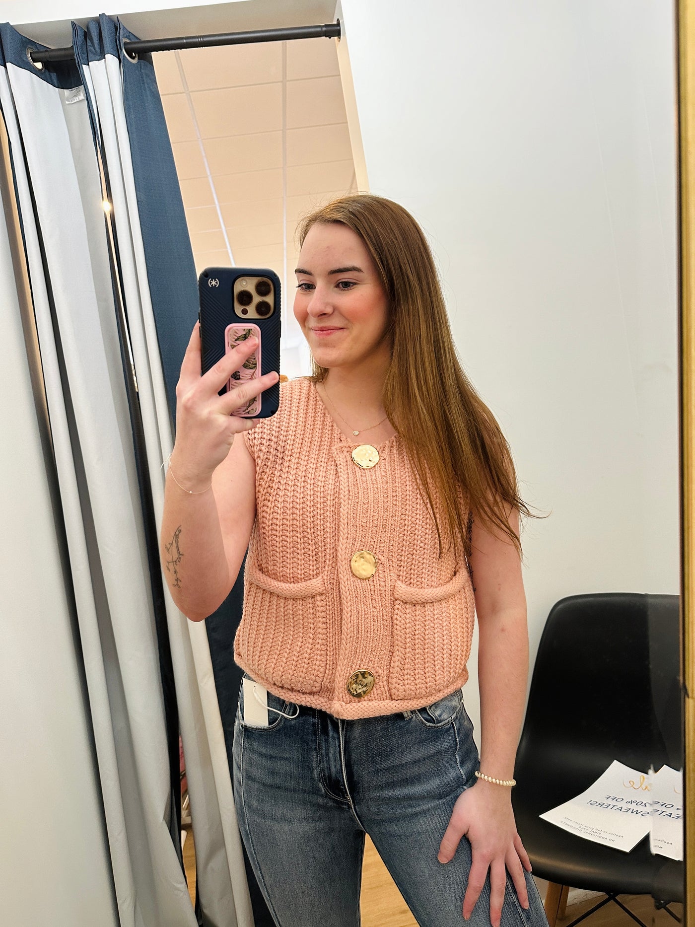 Sweater Vest Gold Buttons - Blush