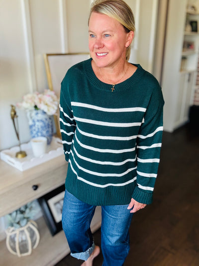 Stripe Sweater Relaxed Fit - Hunter Green