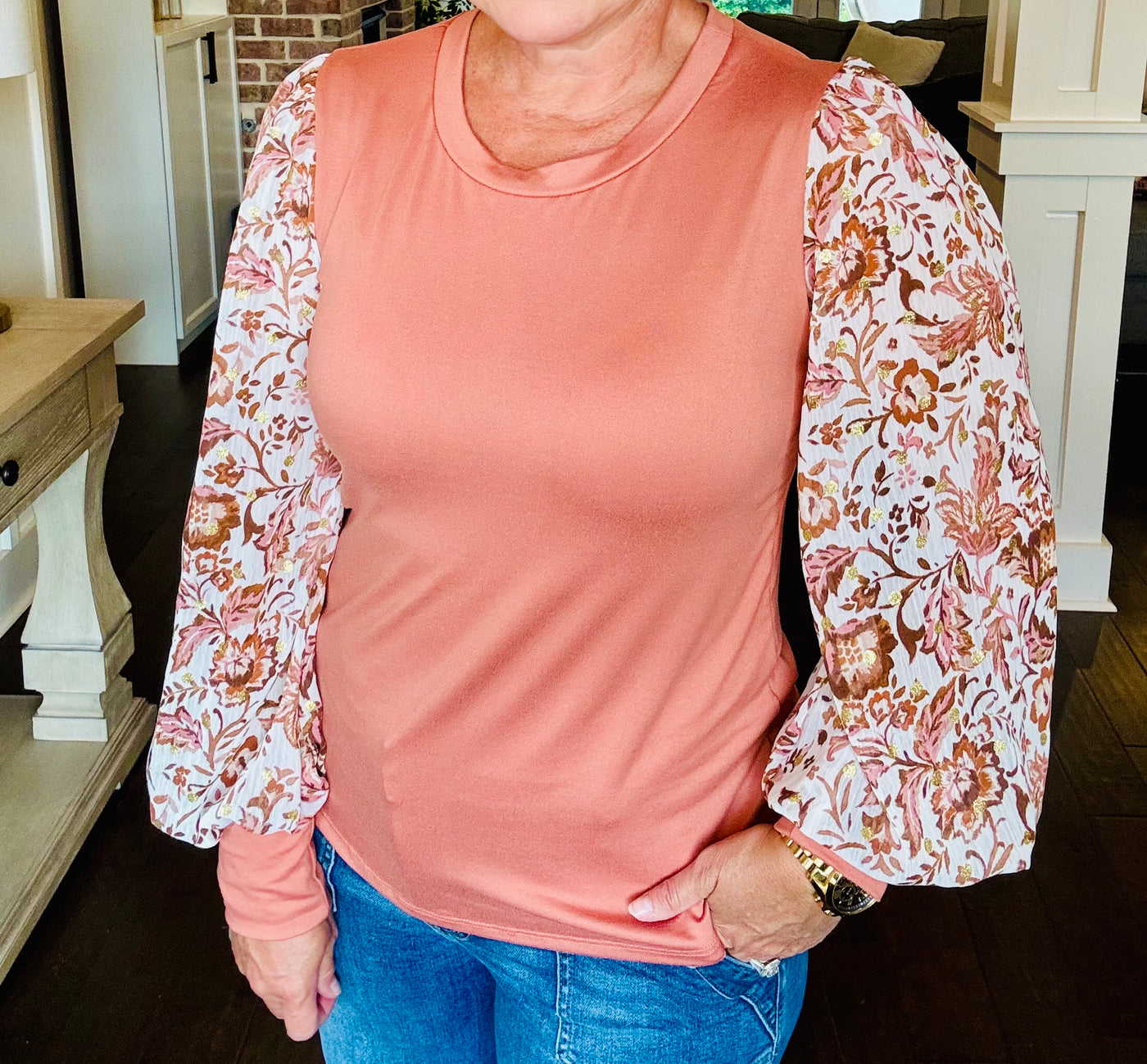Floral Sleeve Top - Copper
