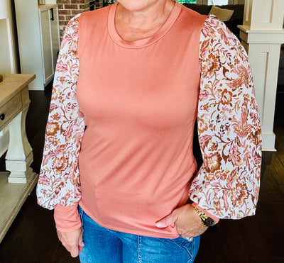 Floral Sleeve Top - Copper