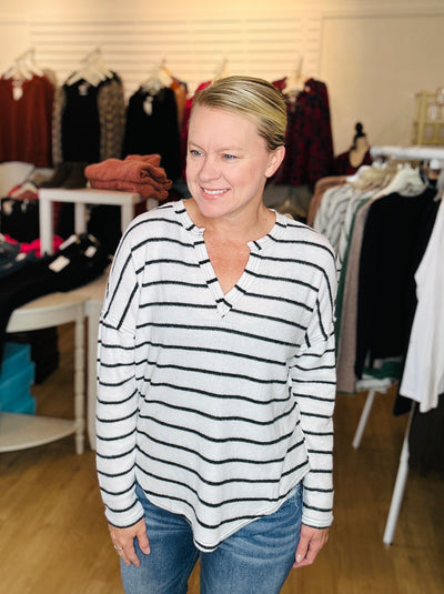 Striped Soft Long Sleeve Top - Ivory