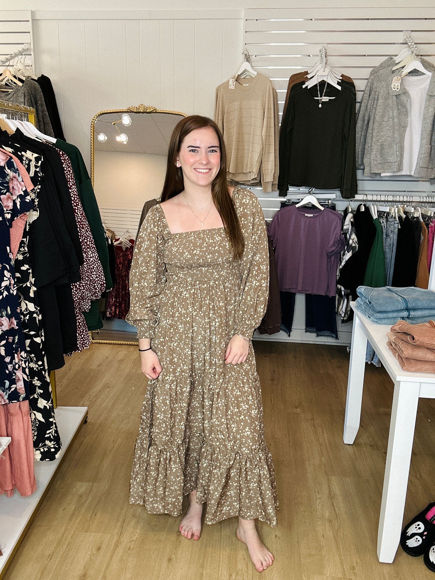 Floral Maxi Dress - Mocha