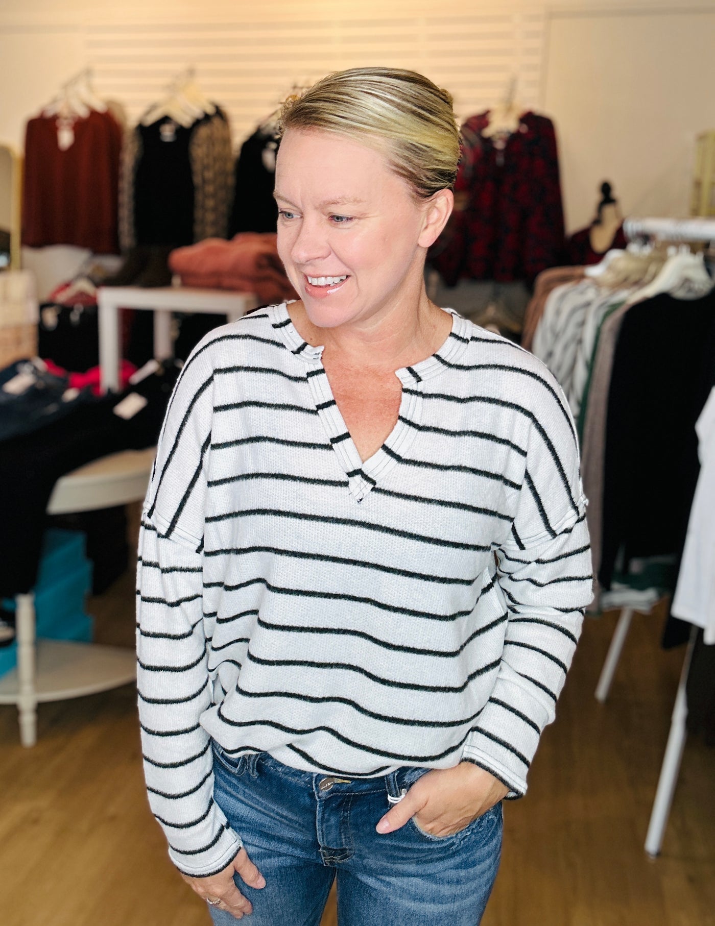 Striped Soft Long Sleeve Top - Ivory