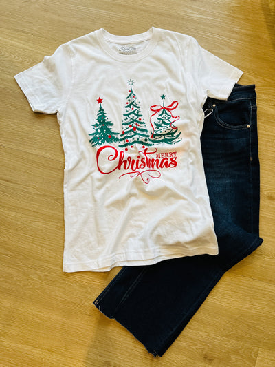 Merry Christmas Tree Tee - White