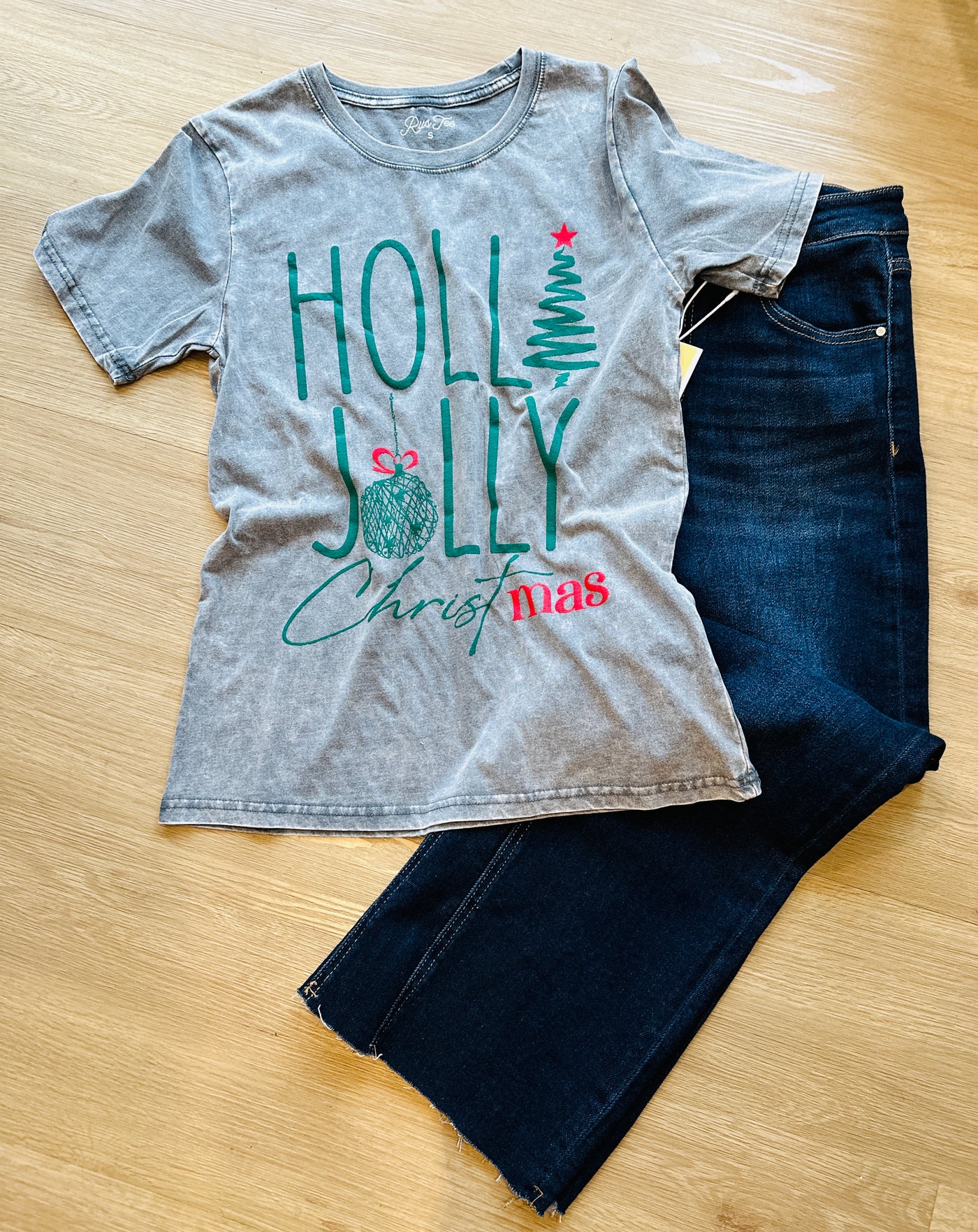 Holly Jolly Vintage Christmas Tee - Grey