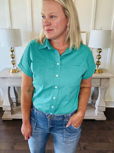 Delaney Short Sleeve Button Down - Green