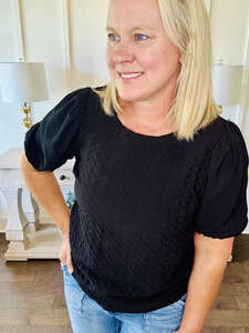 Jacquard Short Sleeve Top - Black