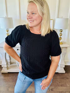 Jacquard Short Sleeve Top - Black