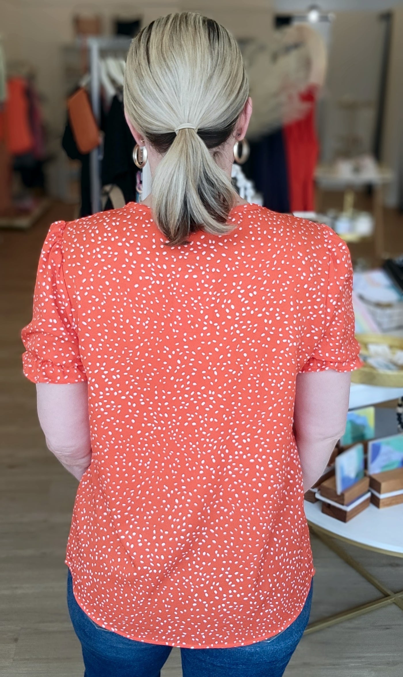 Red V-Neck Short Sleeve Top