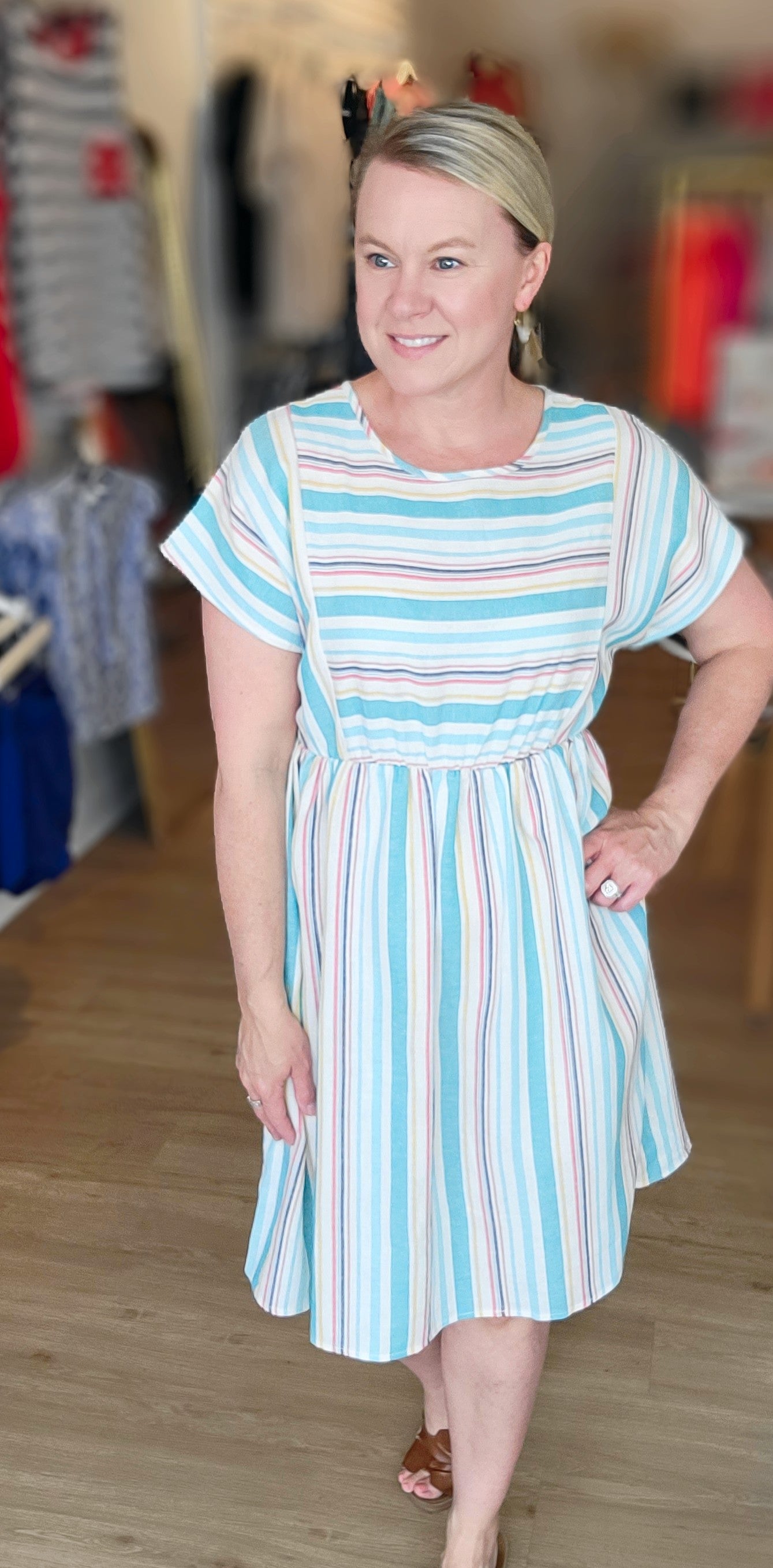 The Rebecca - Striped Short Sleeve Dress Mint