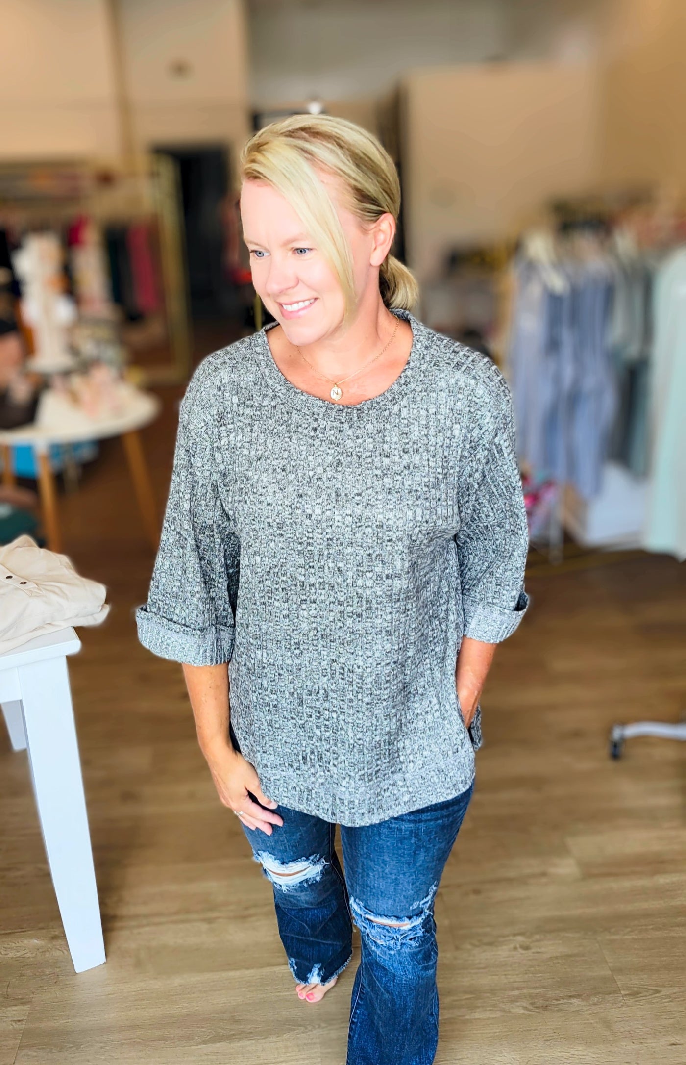 Grey 3/4 Sleeve Top