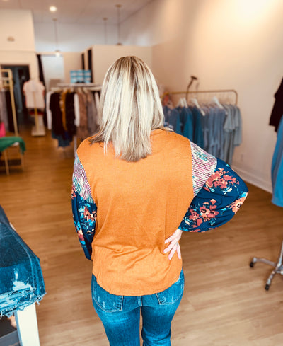 Rust Floral Sleeve Blouse
