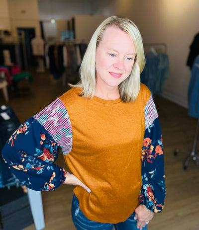 Rust Floral Sleeve Blouse