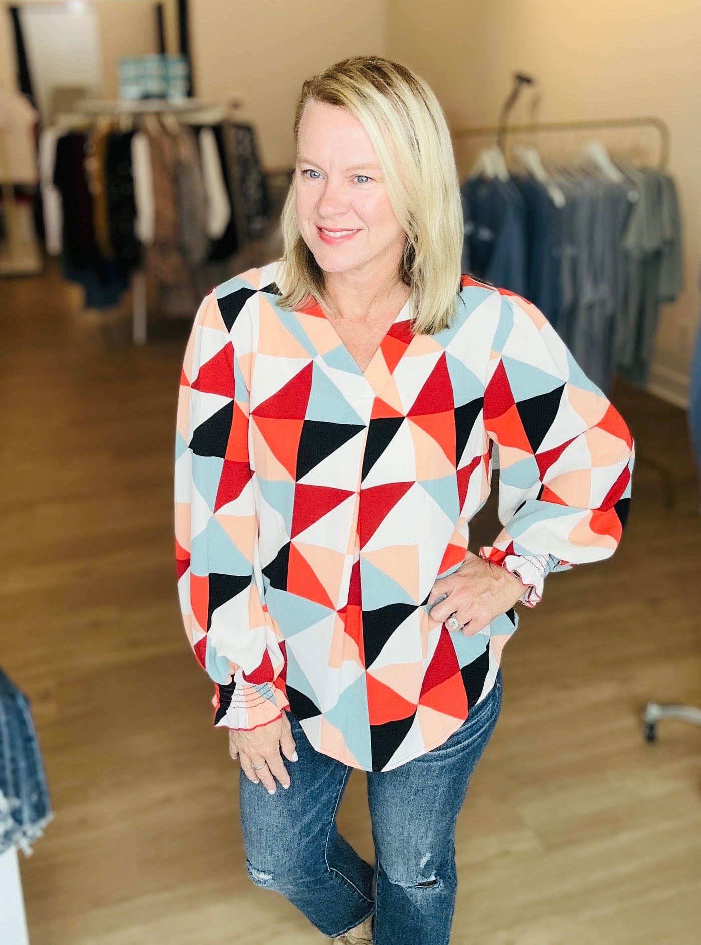 Geo Long Sleeve Blouse