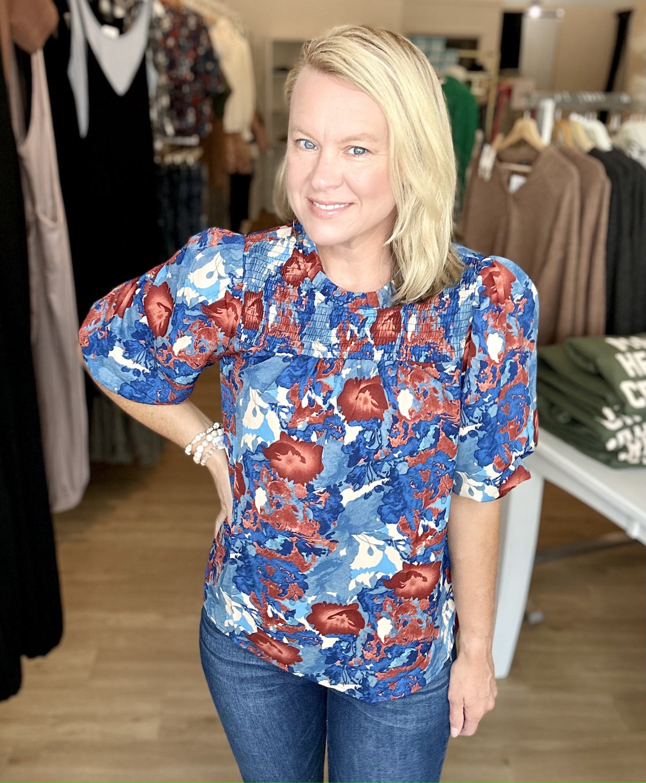 Blue Floral Blouse