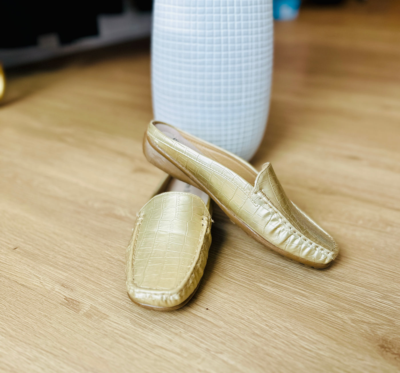 Gold Croc Slide-On Loafer