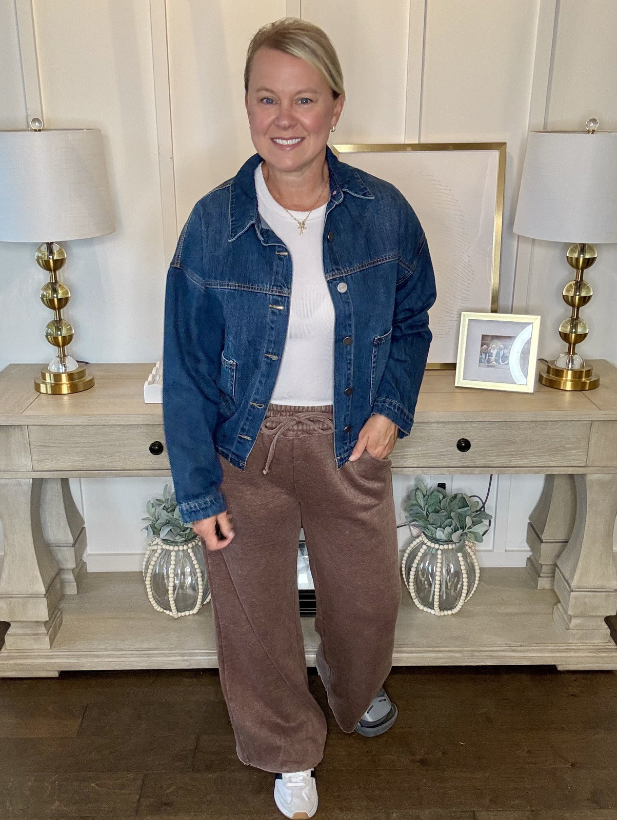 Acid Washed Wide Leg Pants - Mocha