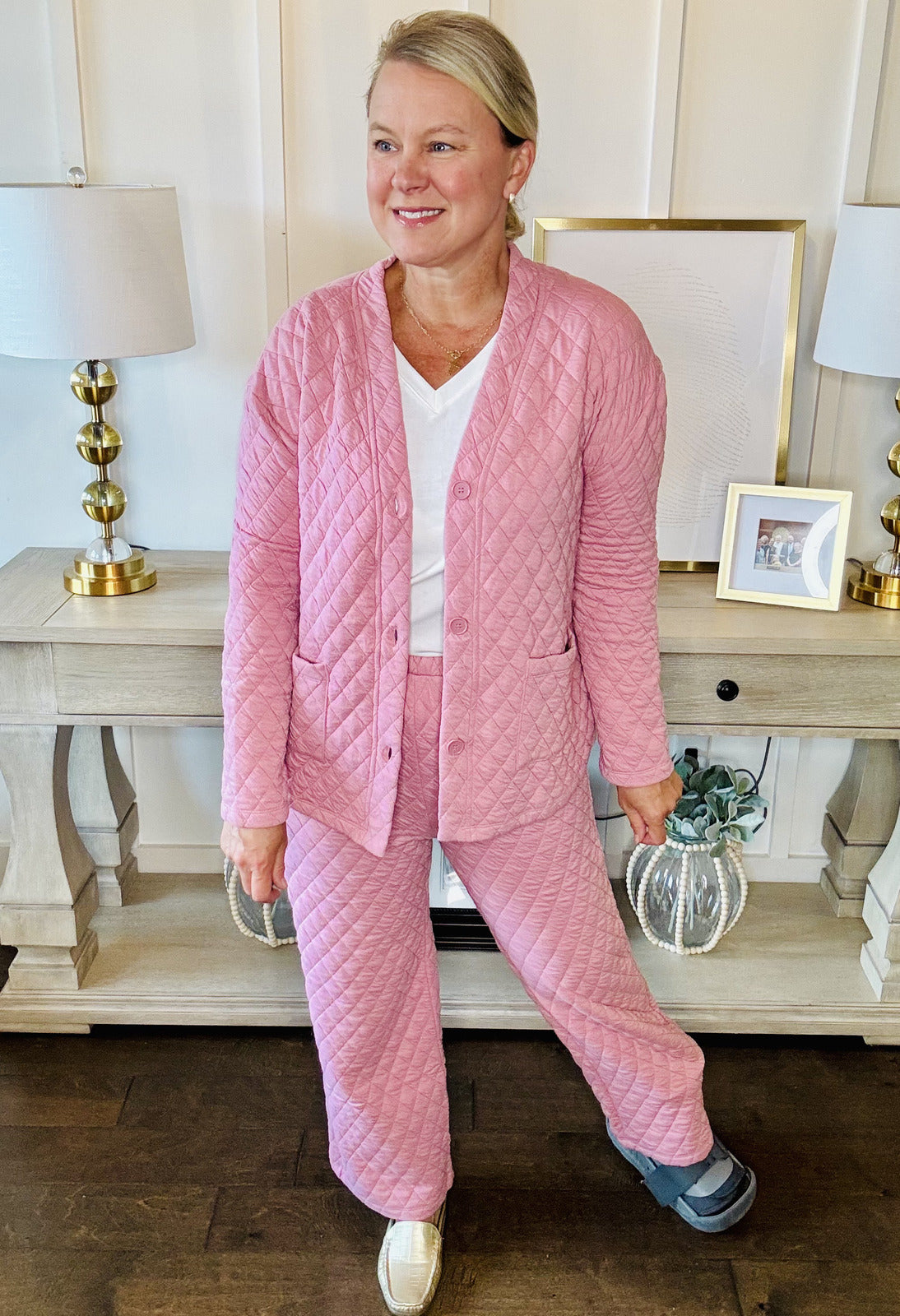 Quilted Jacket and Pants Set - Light Rose