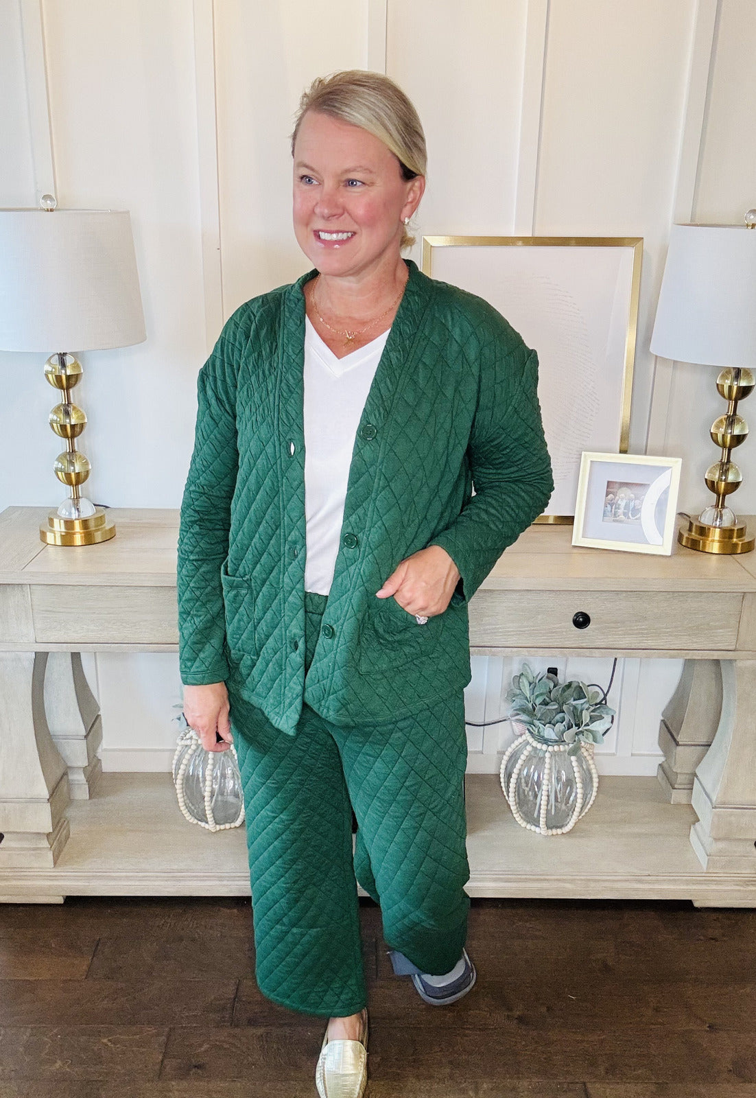 Quilted Jacket and Pants Set - Dark Green