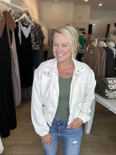 Ivory Corduroy Crop Jacket