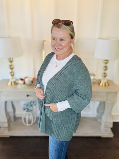 Oversized 3/4 Sleeve Cardigan - Ash Jade