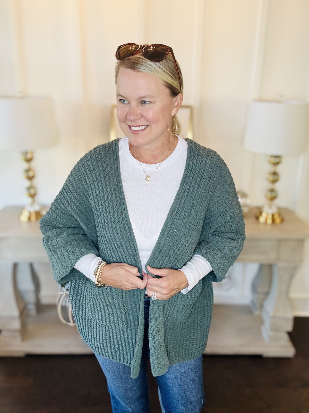 Oversized 3/4 Sleeve Cardigan - Ash Jade