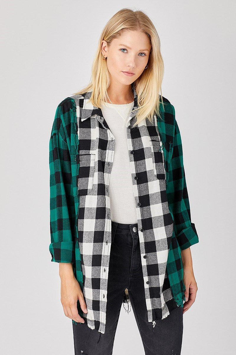 Risen - Green & Buffalo Plaid Oversized Shirt