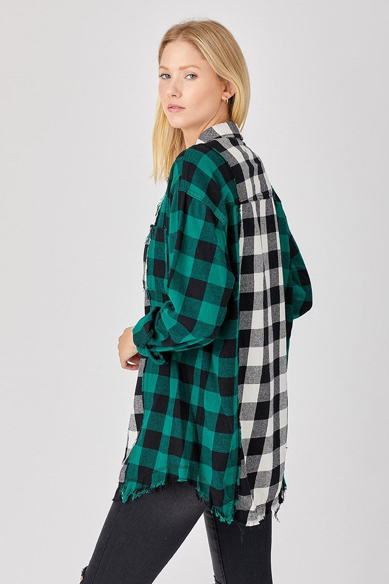 Risen - Green & Buffalo Plaid Oversized Shirt