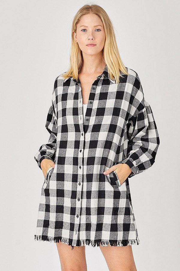 Risen - Plaid Distressed Shirt Dress