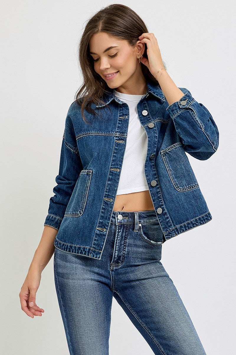Risen - Relaxed Fit Curved Hem Denim Jacket