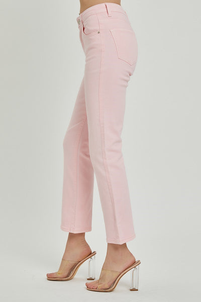 Risen - Pink High Rise Crop Straight Jeans