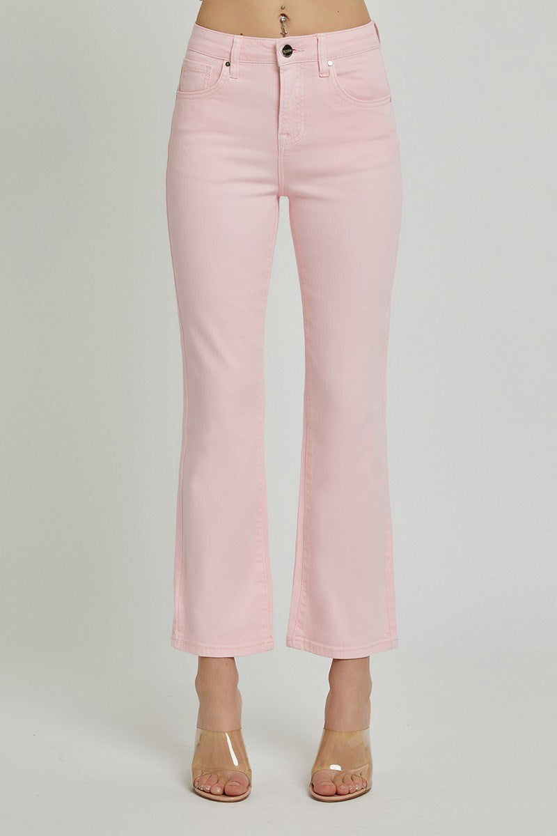 Risen - Pink High Rise Crop Straight Jeans