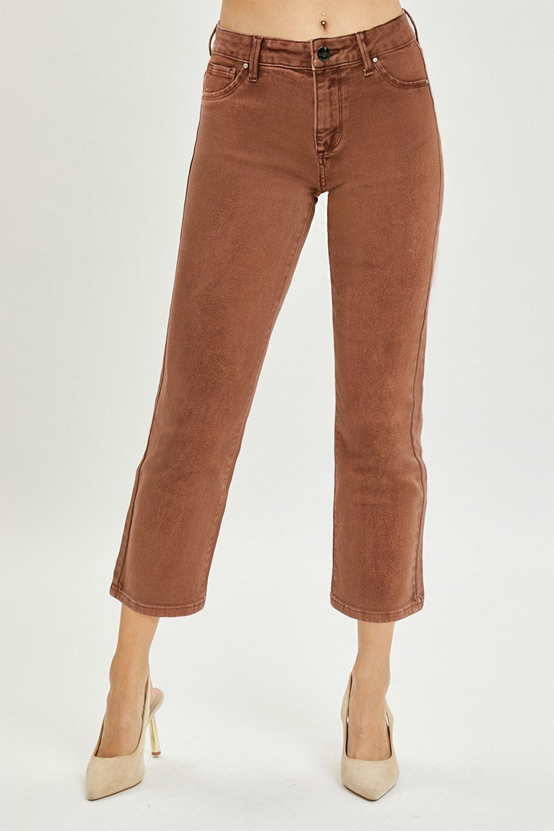 Risen - Mid Rise Straight Crop Jeans Espresso