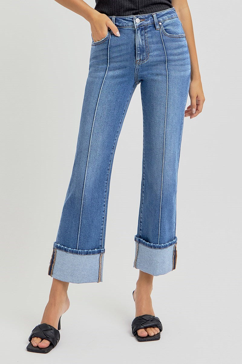 Risen - High Rise Straight Seam Jeans - Medium Wash