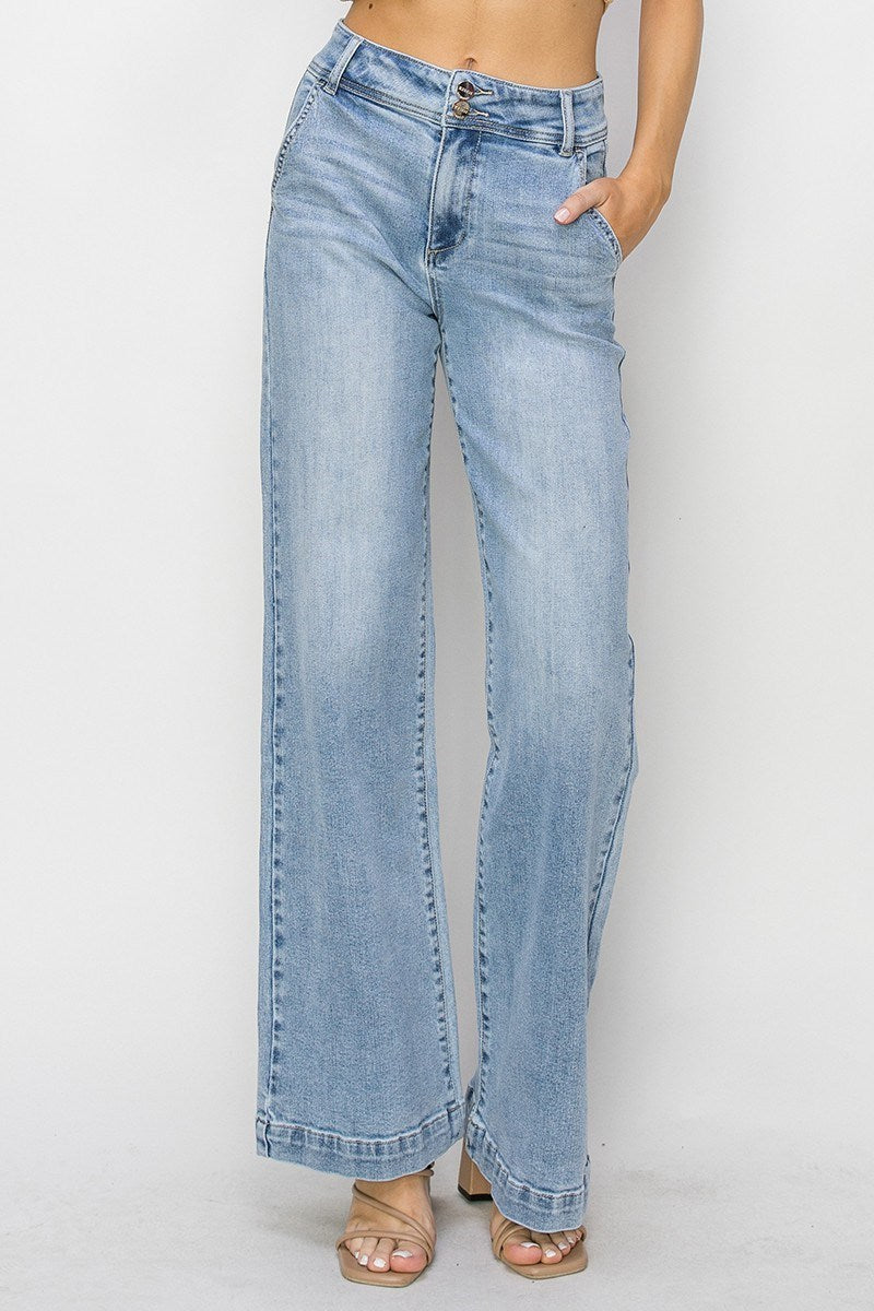 Risen - High Rise Wide Leg Double Button Jeans