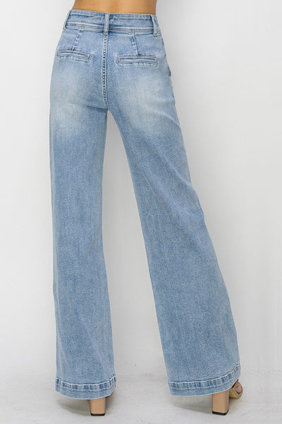 Risen - High Rise Wide Leg Double Button Jeans