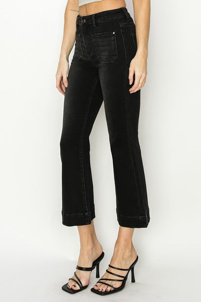 Risen - High Rise Patch Pocket Ankle Flare Jeans Black