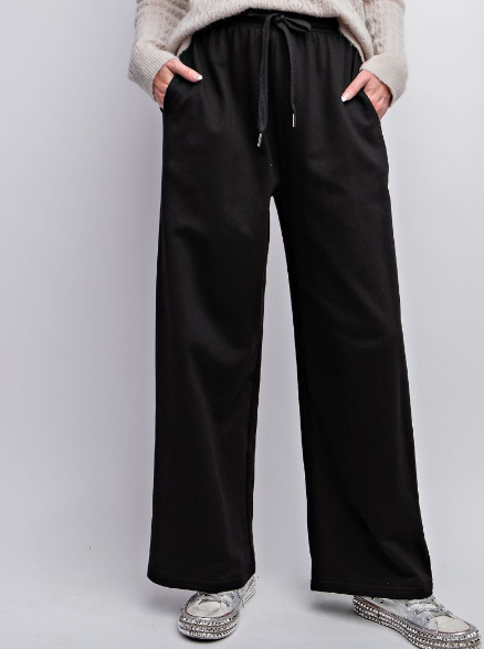 Wide Leg French Terry Pants - Black