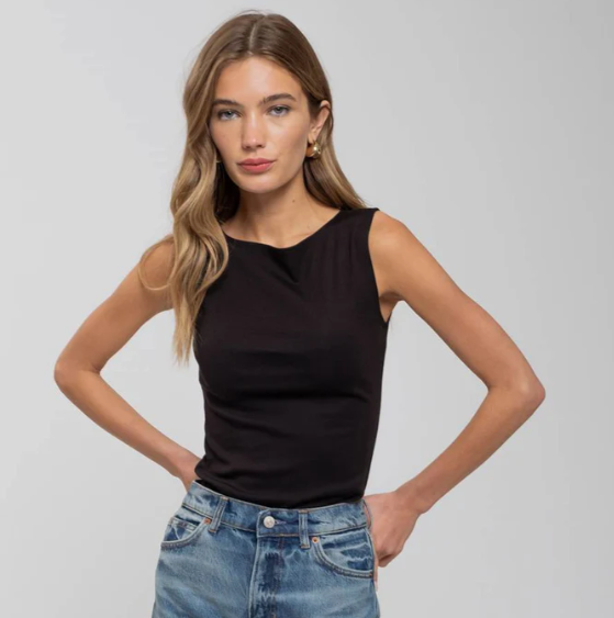 Boat Neck Sleeveless Top - Black