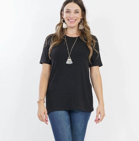 Short Sleeve Round Neck Tee - Black