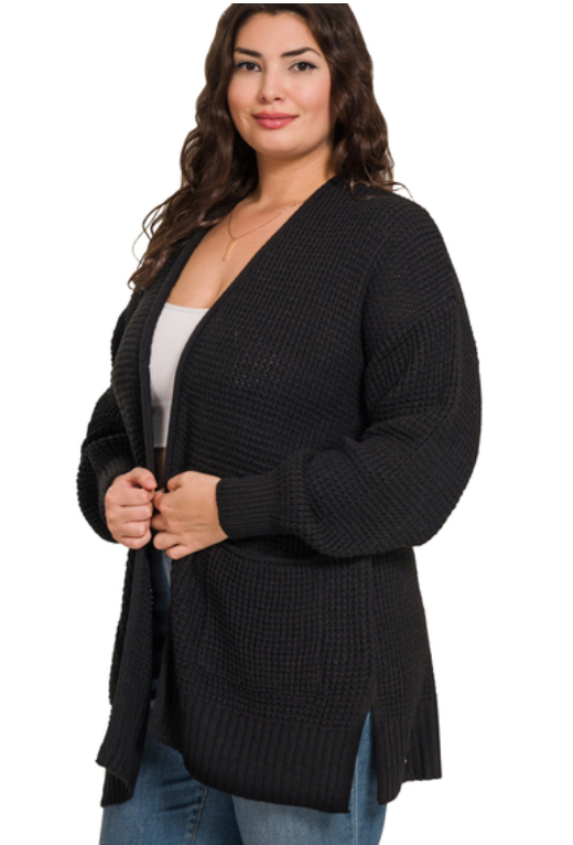 Waffle Cardigan - Black