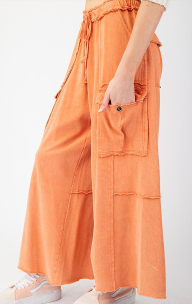 Mineral Washed Wide Leg Pants - Faded Rust