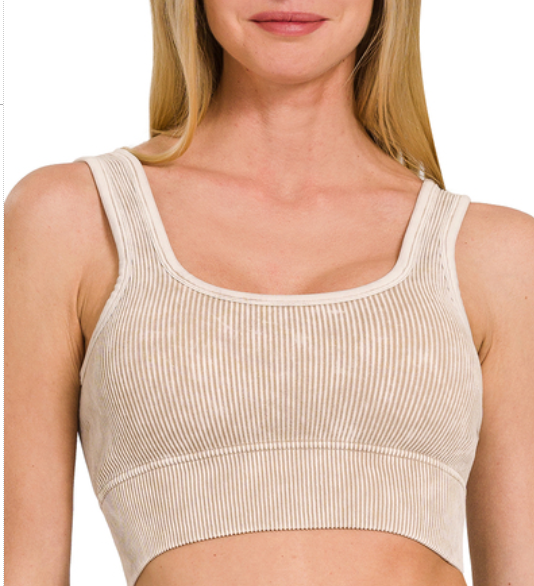 Ribbed Tank Padded Bralette - Ash Mocha