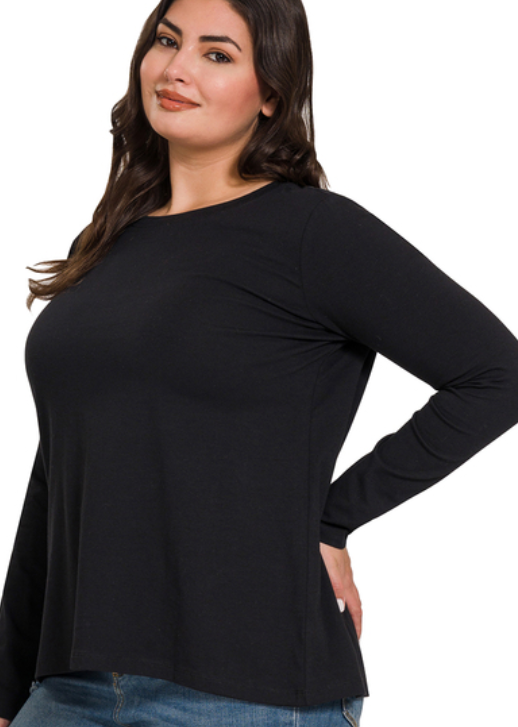 Cotton Long Sleeve Top - Black