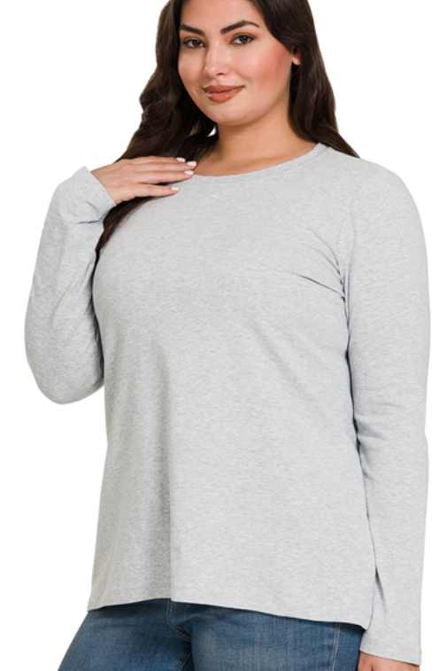 Cotton Long Sleeve Top - Heather Grey