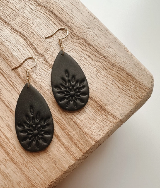 Black Teardrop Clay Earrings