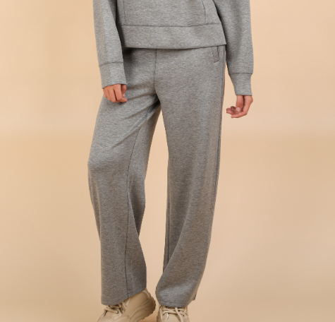 Relaxed Fit Straight Leg Pants - Heather Grey