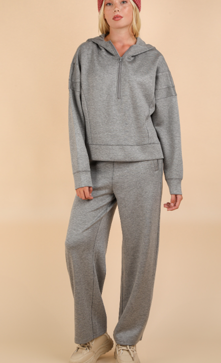 Relaxed Fit Straight Leg Pants - Heather Grey