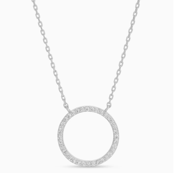 Circle Pave Necklace - Silver