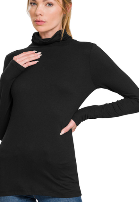 Microfiber Mock Neck Top - Black